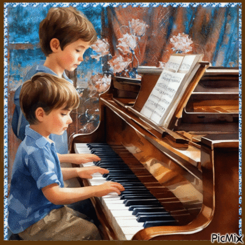 Children playing the piano - Gratis animeret GIF