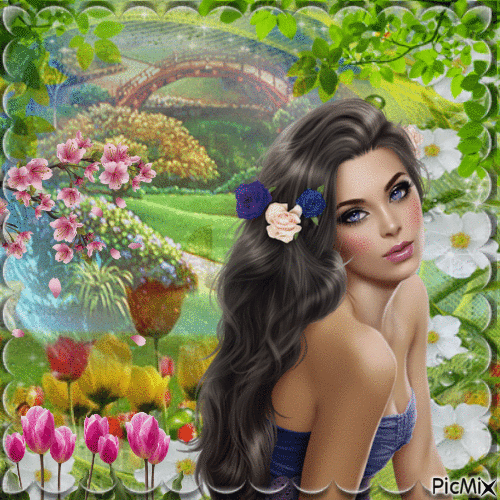 Femme dans son Jardin - Gratis animerad GIF