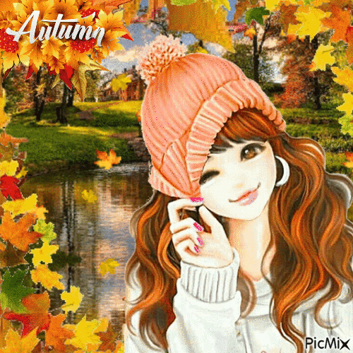 Autumn Manga Girl - GIF เคลื่อนไหวฟรี