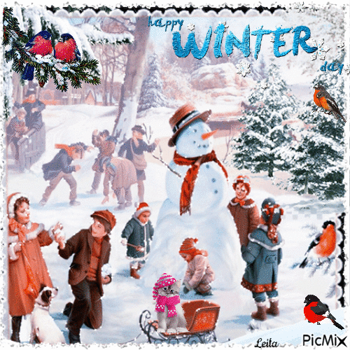 Happy Winter day. Children playing - GIF animé gratuit