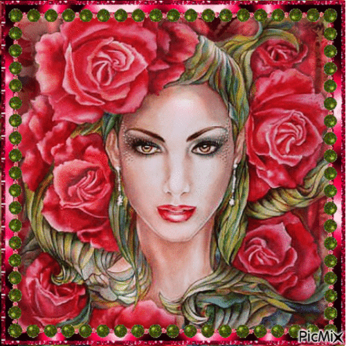 Porträt einer Dame mit Blumen - GIF animé gratuit
