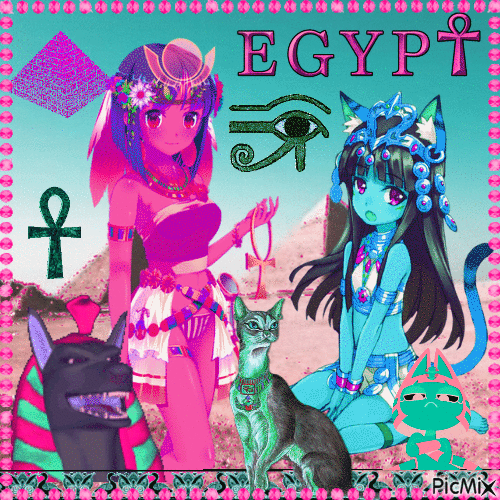 Anime Egypt- Pink & Teal Tones - GIF เคลื่อนไหวฟรี