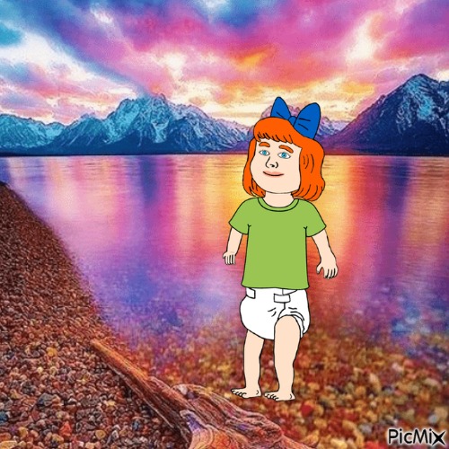 Redhead baby girl and sunset - бесплатно png