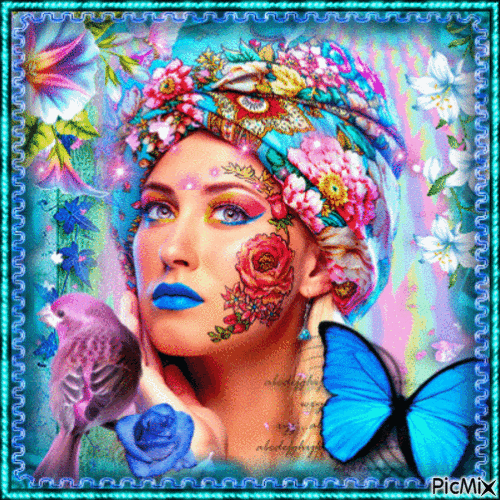 Butterfly and Woman Portrait - Бесплатни анимирани ГИФ