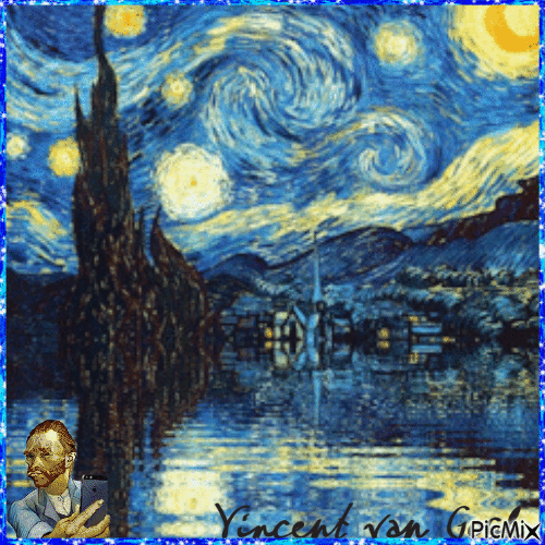 Pluie d'étoiles avec Van Gogh - GIF animado grátis