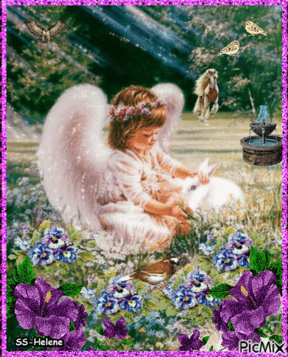 Angel girl with a rabbit. - Gratis geanimeerde GIF