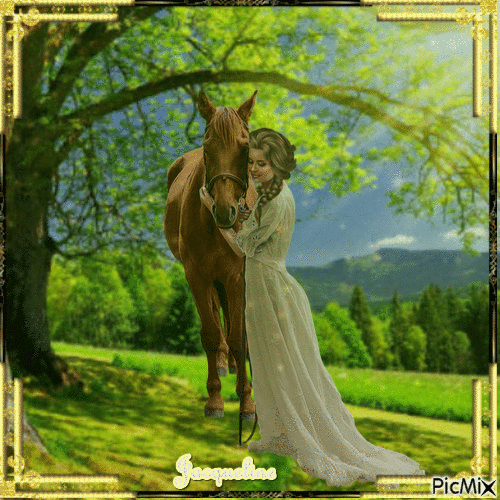 belle dame et son splendide cheval - Besplatni animirani GIF