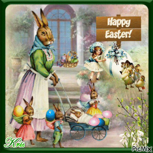 Happy Easter vintage - GIF เคลื่อนไหวฟรี