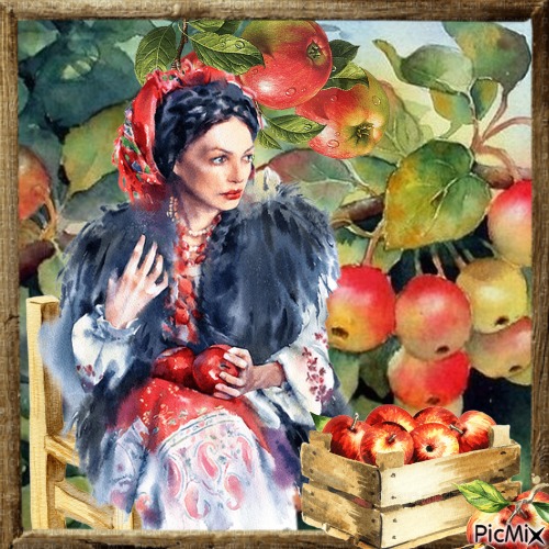 A woman with apples.Watercolour - PNG gratuit