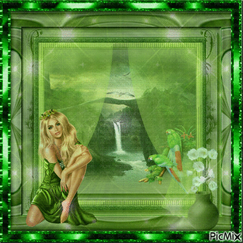 Green Tropical Scene And Woman - Free animated GIF