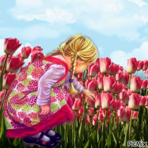 dans un champ de tulipes - Free PNG