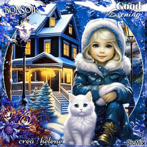 concours : Enfant en hiver avec un chat - 免费动画 GIF