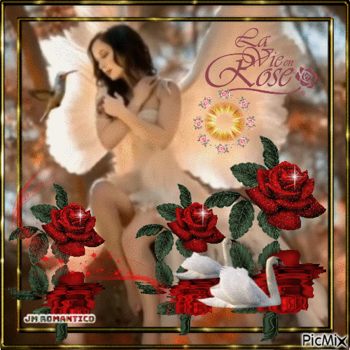Angel entre Rosas - Бесплатный анимированный гифка