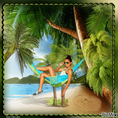 Frau in eine Hängematte auf der Insel - Ilmainen animoitu GIF