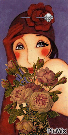Mujer detrás de las flores - Бесплатни анимирани ГИФ