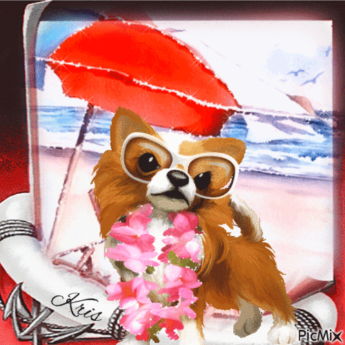 Un chien à la plage - Бесплатный анимированный гифка