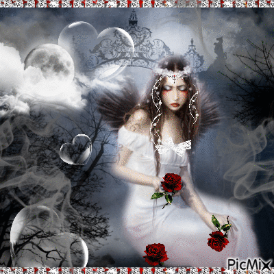 goth romantic w red rose - Бесплатни анимирани ГИФ