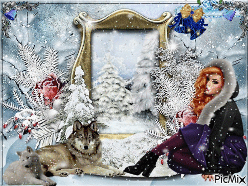 paysage de neige avec les loups - Ingyenes animált GIF