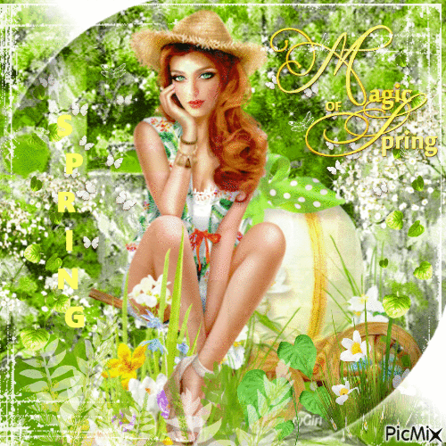 Woman - Green background - Free animated GIF