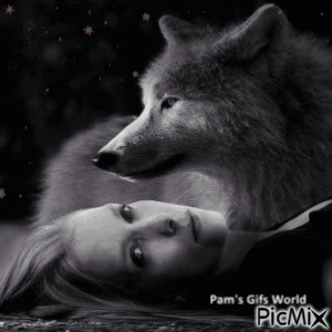 Lady and Wolf in the Dark - Bezmaksas animēts GIF