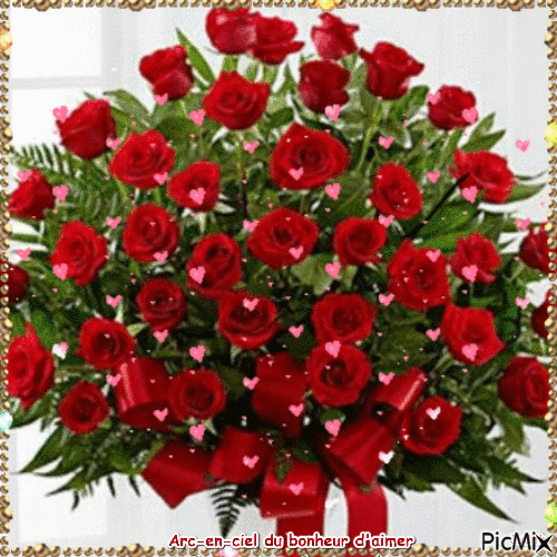 bouquet rose rouge - Δωρεάν κινούμενο GIF
