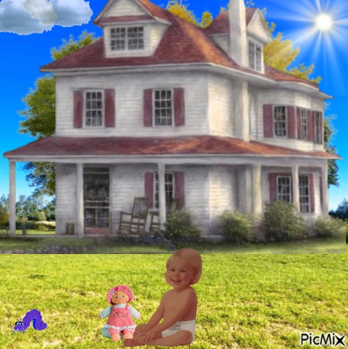 Baby in front of house - ücretsiz png