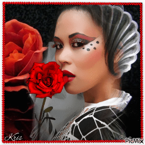 Portrait de femme en rouge, noir et une autre couleur - GIF เคลื่อนไหวฟรี