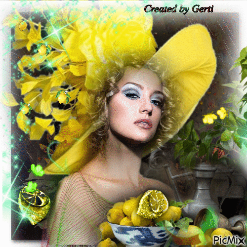 Portrait of a women with lemons - 無料のアニメーション GIF
