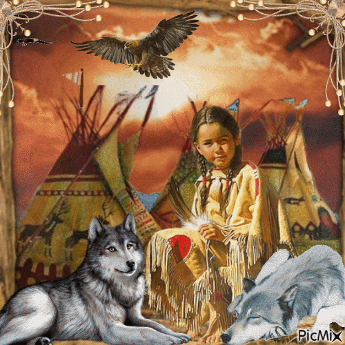 Niño nativo americano - GIF animado grátis