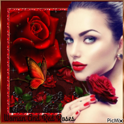 Woman And Red Roses - Besplatni animirani GIF
