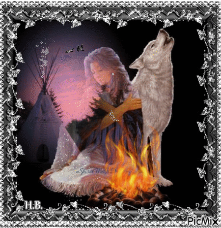 Melinda and the wolf. - Free animated GIF