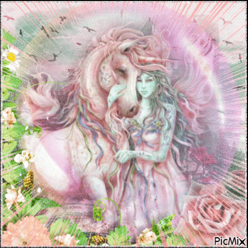 Unicorn and Fairy in Bubble - GIF เคลื่อนไหวฟรี