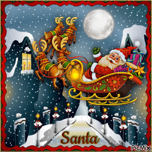 Santa and his Sleigh-RM - Free animated GIF