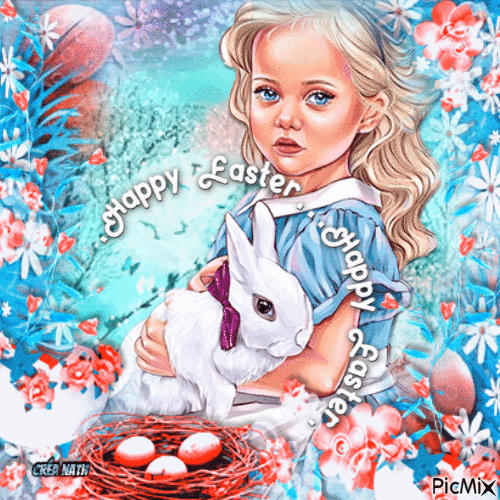 La fillette et son lapin de Pâques - GIF animé gratuit