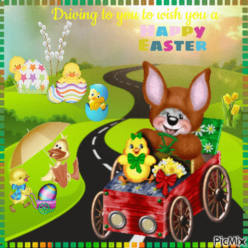 Driving to you to wish you a Happy Easter - Gratis geanimeerde GIF