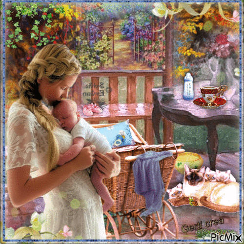 Two mothers in the garden - GIF animate gratis