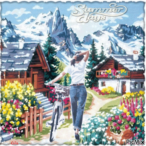 Cycling in the mountains on a nice summer day - Free animated GIF