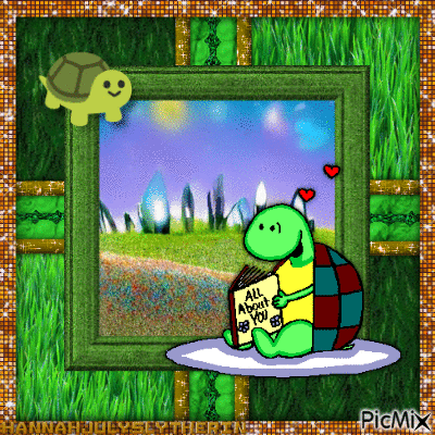 (♥)Cute Little Turtle reading a Book(♥) - 無料のアニメーション GIF