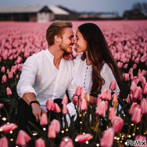 Couple et tulipes - png gratuito