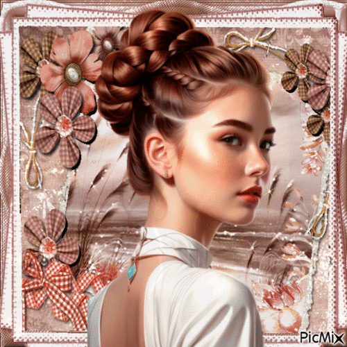 Portrait of a brunette woman with a bun - Free animated GIF