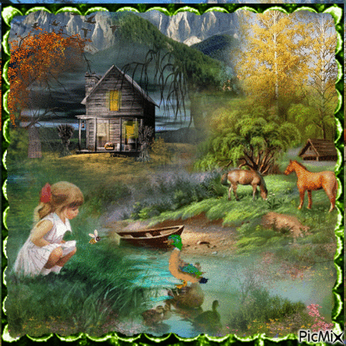Little Girl On The Lake(Fall theme) - Бесплатный анимированный гифка