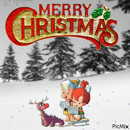 Pebbles and Bamm-Bamm Merry Christmas - GIF animate gratis