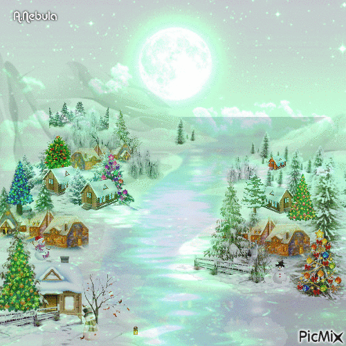 Christmas night with the moon/contest - GIF animado gratis