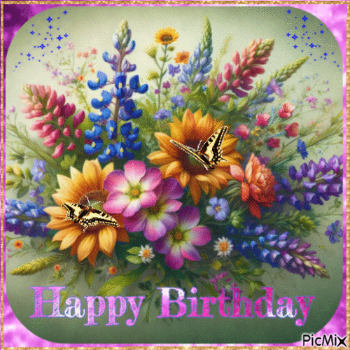 Texas Wildflower Bouquet Birthday Greeting - Бесплатни анимирани ГИФ