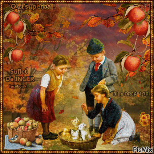 Children in the orchard - Free animated GIF