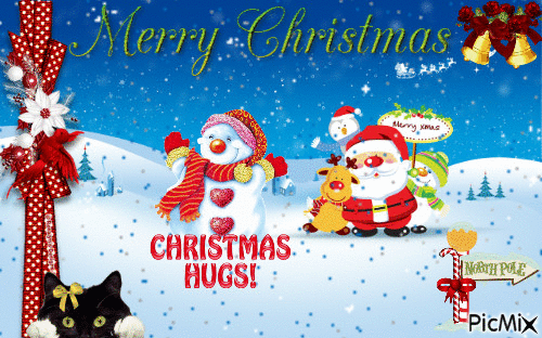 Christmas Hugs and Kitty Peekaboos - GIF animate gratis