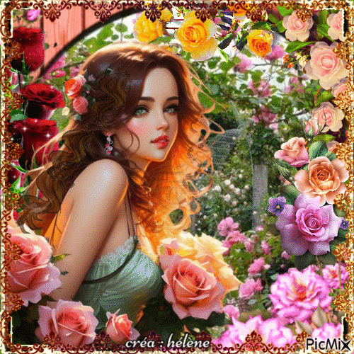 concours : Belle femme parmi les roses - Δωρεάν κινούμενο GIF