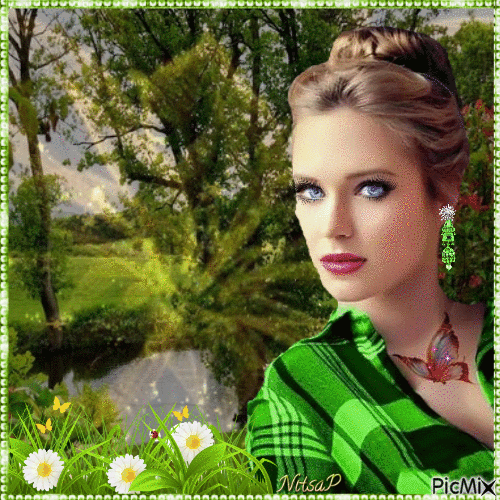 Woman in shades of green - GIF animate gratis