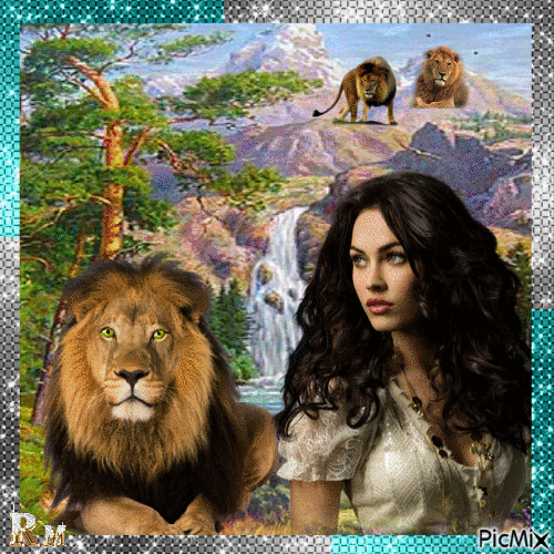 The woman end her lions - Free animated GIF
