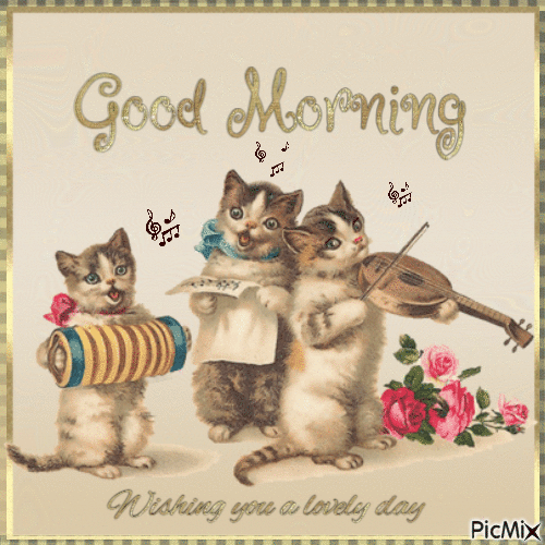 Good morning,cats, vintage - Bezmaksas animēts GIF